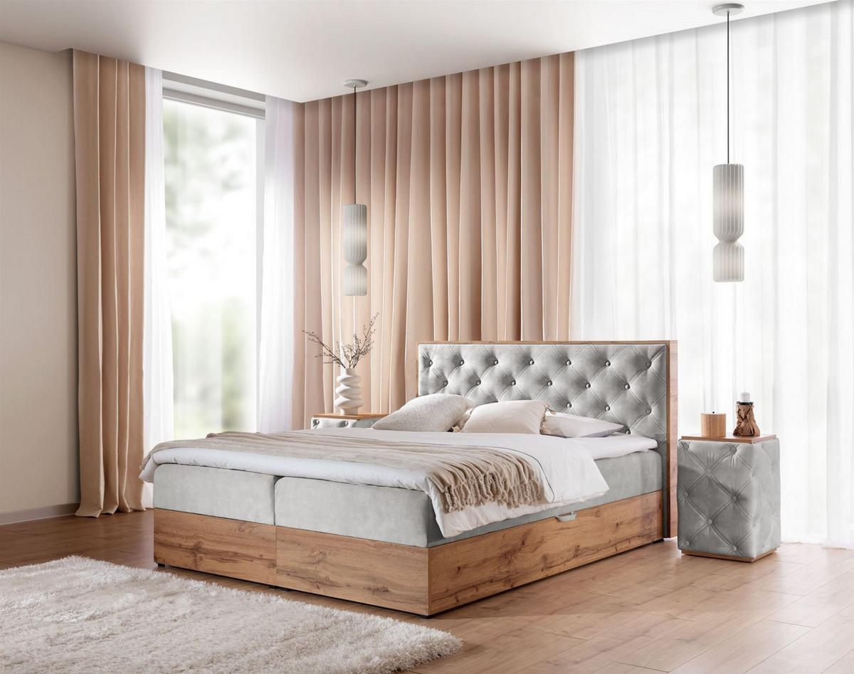 BOXBETT Maximo In Torre - Hellgrau, Holzwerkstoff/Textil (140/200cm) - Fun Möbel