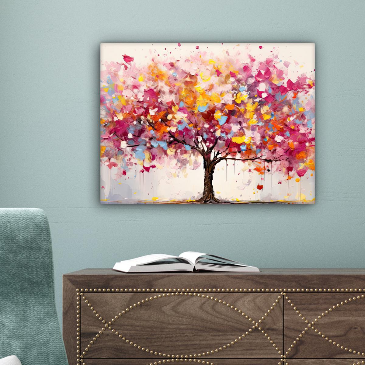 LEINWANDBILD Aquarell - Baum - Kunst - Abstrakt Wandbild 40x30 cm - Rosa, Textil (40/30cm) - MuchoWow