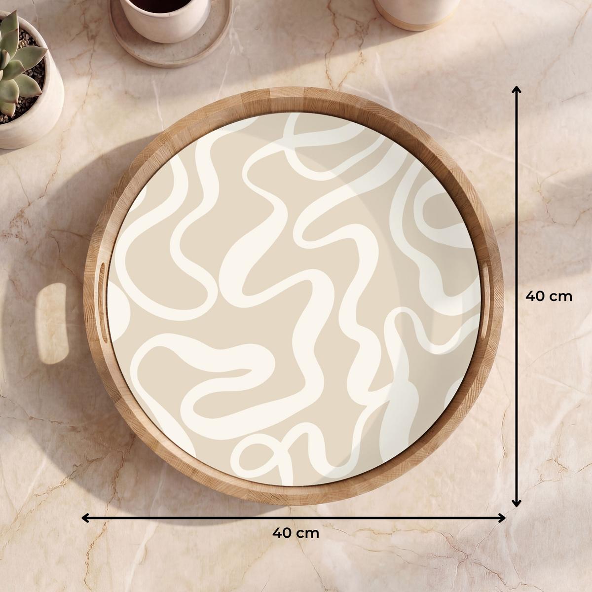 TABLETT Linien - Abstrakt - Beige - Weiß - Minimalistisch 40x40 cm - Beige, Holz (40/5/5cm) - OnlyWow