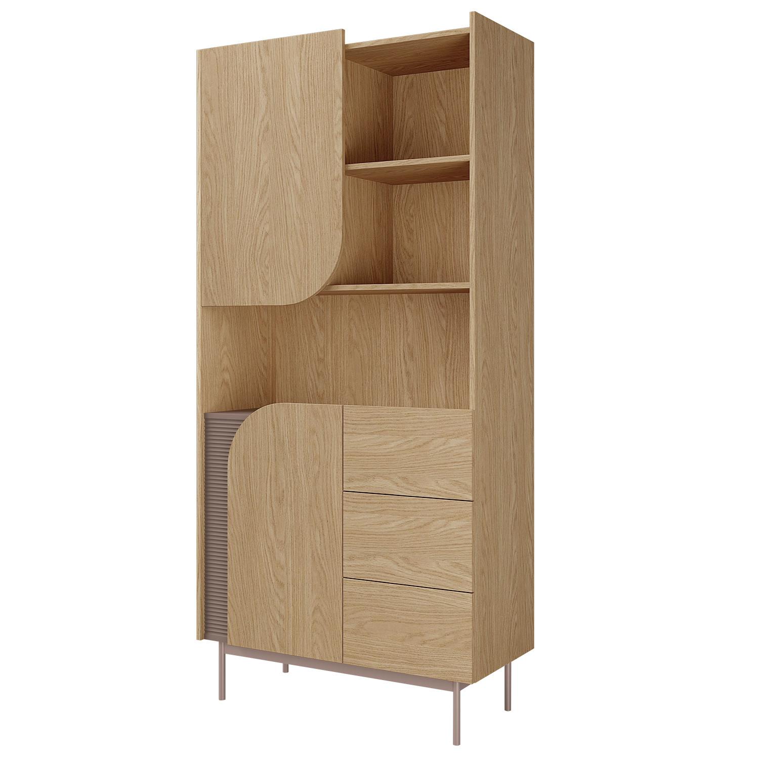 BÜCHERREGAL Camel mit 2 Türen, 3 Schubladen und geriffeltem Detail, 90 cm, Frühlingseiche + Toffee - Eichefarben, Holzwerkstoff/Metall (92/195/42cm) - Beautysofa