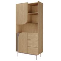 BÜCHERREGAL Camel mit 2 Türen, 3 Schubladen und geriffeltem Detail, 90 cm, Frühlingseiche + Toffee - Eichefarben, Holzwerkstoff/Metall (92/195/42cm) - Beautysofa