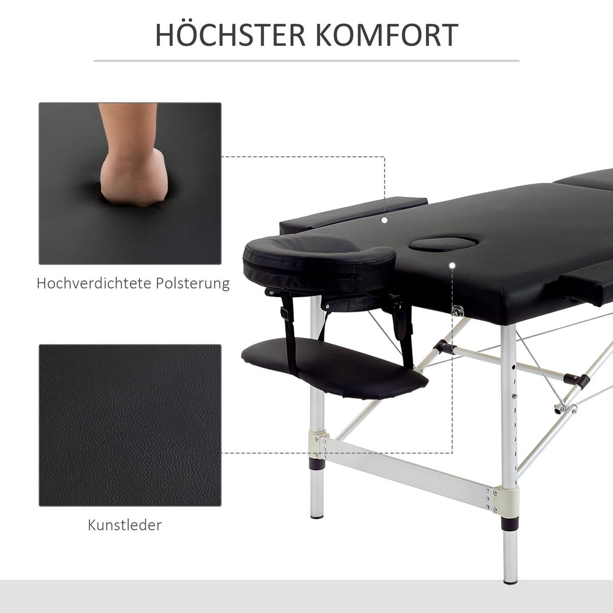 MASSAGELIEGE Kunstleder Aluminium Schwarz - Schwarz, Metall (90/84/210cm) - HOMCOM