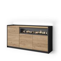 SIDEBOARD, Eiche und Schwarz, 156/37/80cm, Kamin mit Feuereffekt - Eichefarben, Holzwerkstoff (156/80/37cm) - Skraut Home