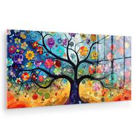 ACRYLGLASBILD Kunst - Baum des Lebens - Blumen - Hippie 120x60 cm - Dunkelblau, Glas (120/60cm) - MuchoWow