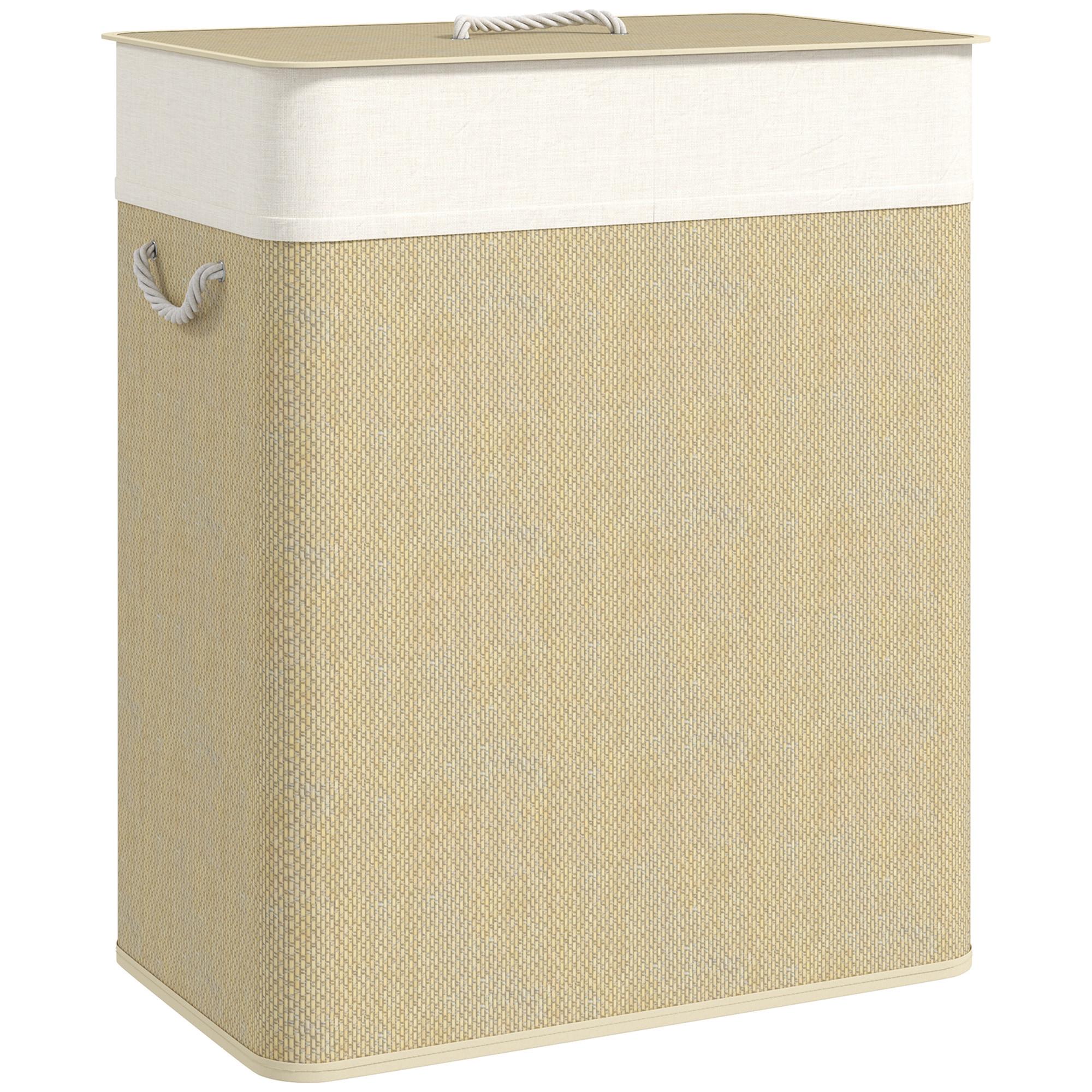 WÄSCHEKORB Bambus Cremeweiß - Hellbraun/Creme, Holz/Bambusholz (32/63/52cm) - HOMCOM