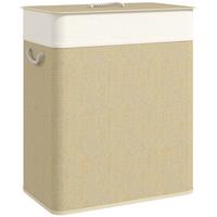 WÄSCHEKORB Bambus Cremeweiß - Hellbraun/Creme, Holz/Bambusholz (32/63/52cm) - HOMCOM