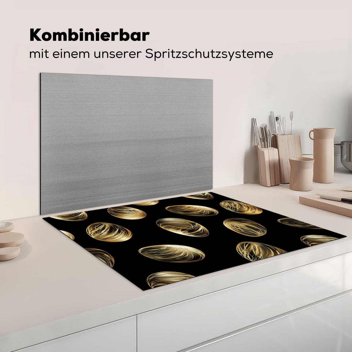 HERDABDECKPLATTE Eier - Gold - Muster Induktionsmatte 77x59 cm - Schwarz, Kunststoff (77/59/0.2cm) - MuchoWow