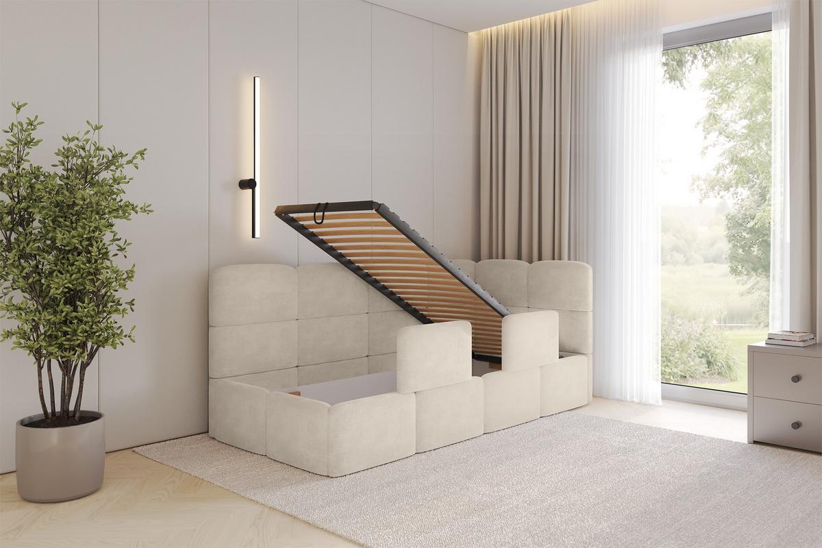 EINZELLBETT Jugendbett mit Bettkasten und Matratze H3/H4, Links - KIVY 100x200 Beige - Beige, Holzwerkstoff/Textil (100/200cm) - ALTDECOR
