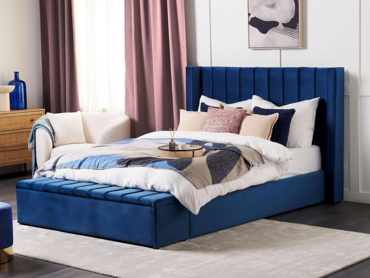 POLSTERBETT 160/200cm Marineblau Noyers - Blau, Textil (160/200cm) - Beliani