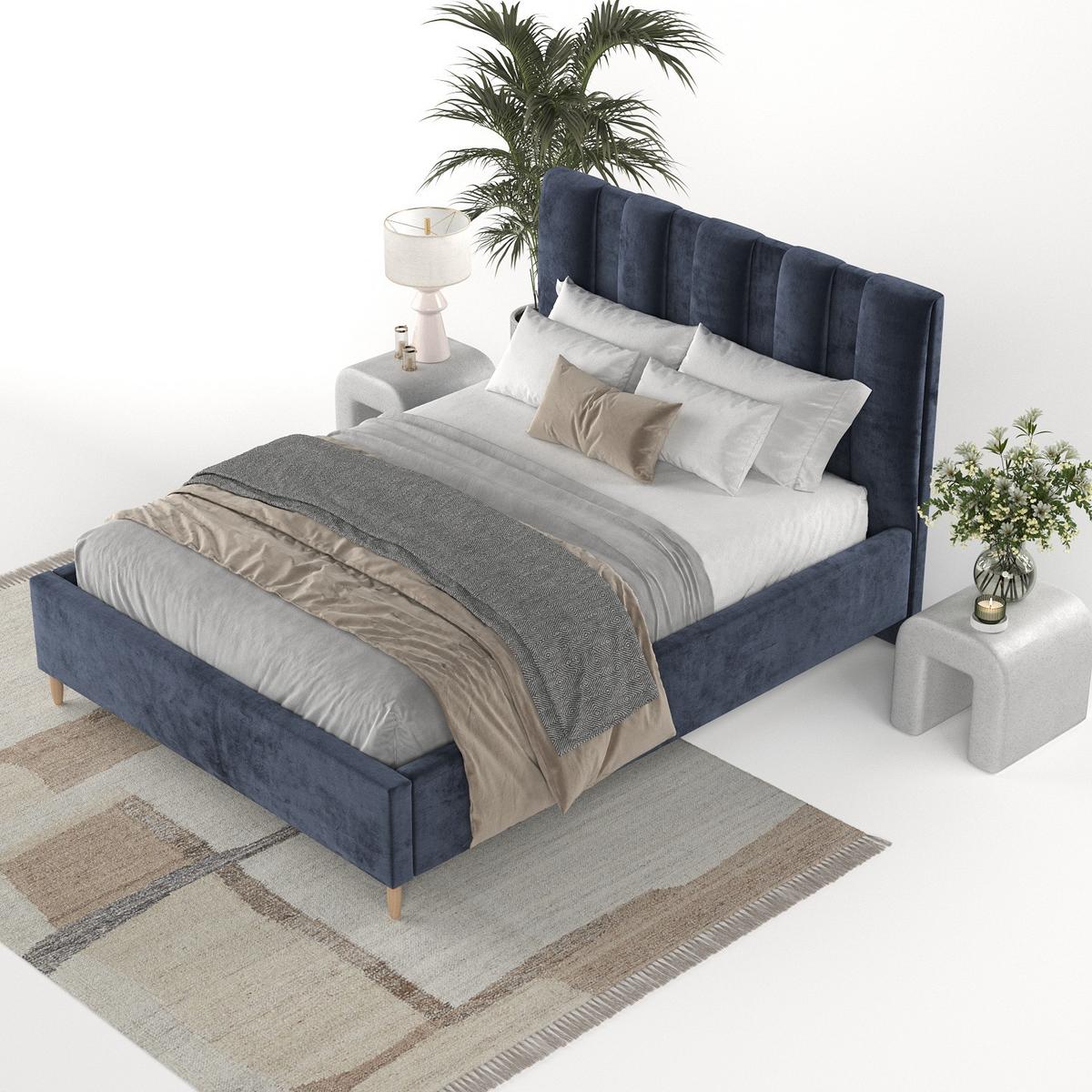 POLSTERBETT Loom 180/200 cm Marineblau im Lotta Stoff - Naturfarben/Dunkelblau, Holz/Holzwerkstoff (180/200cm) - AltaBeds