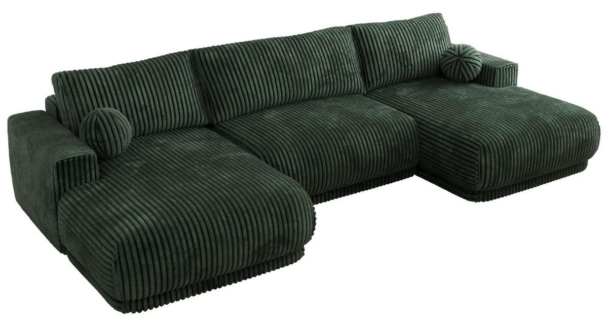 WOHNLANDSCHAFT RINA U Dunkelgrün Cord - Dunkelgrün/Schwarz, Kunststoff/Textil (360/85/170cm) - MKS