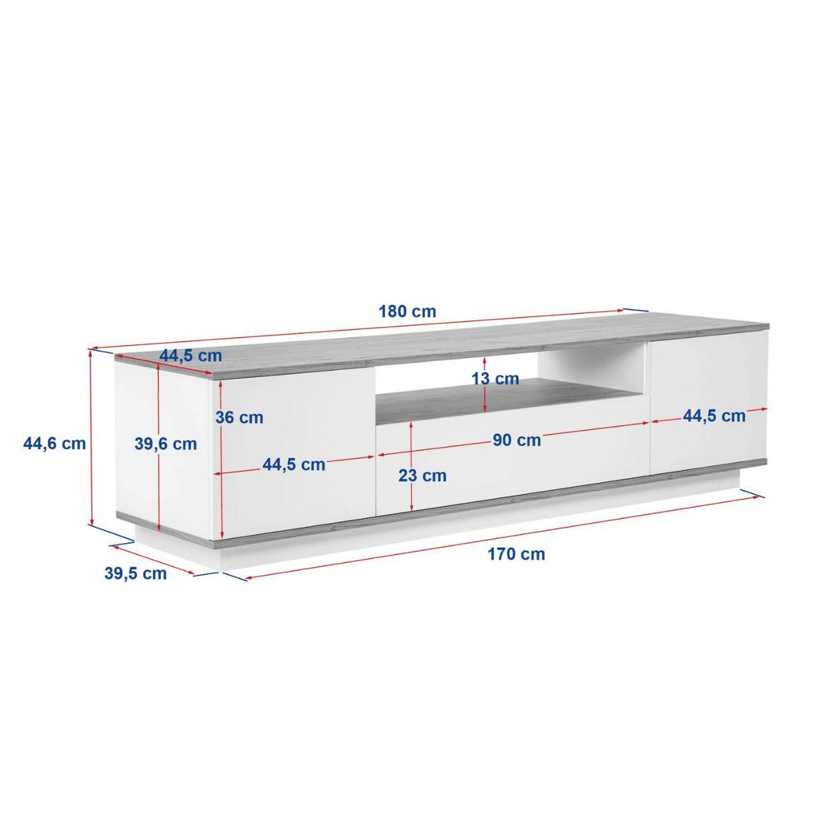 TV furniture with 3 folding doors and 1 niche, L180 cm - Weiß, Holzwerkstoff (44.5/44.6/12cm) - Calicosy