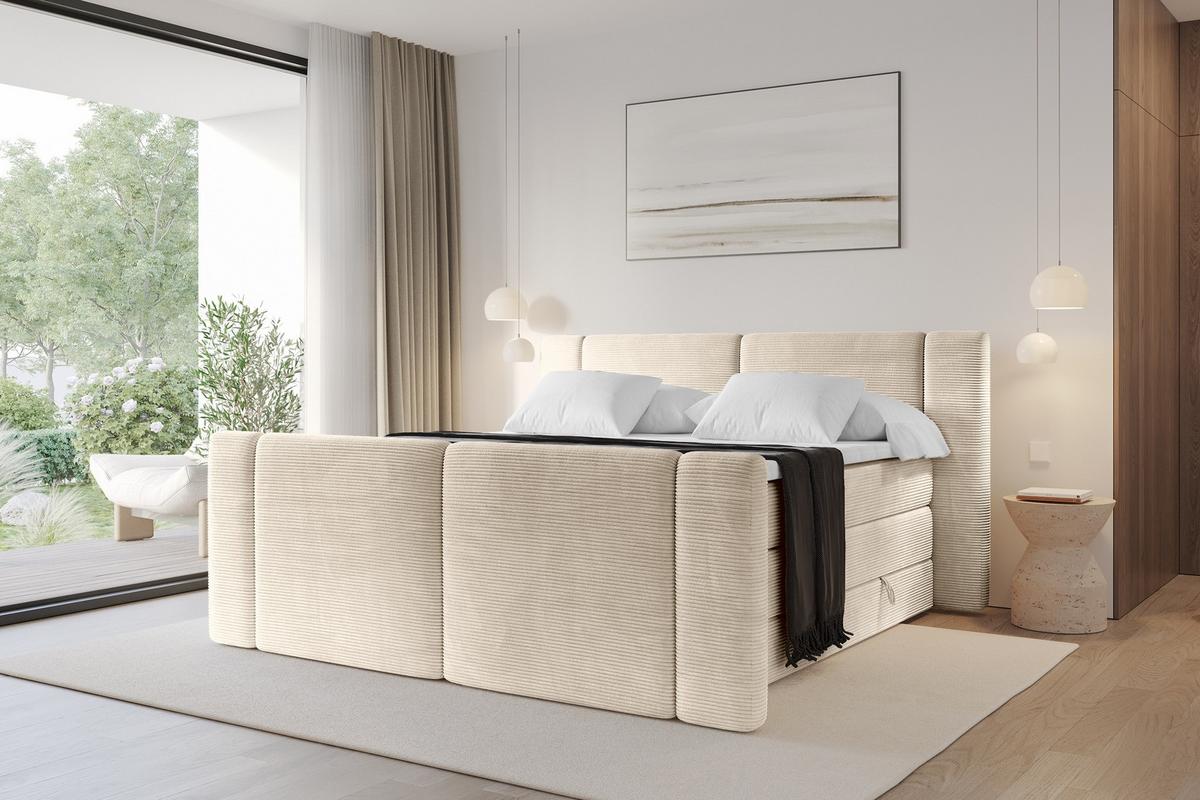 BOXSPRINGBETT mit Matratze H3/H4 - EVON KING Zanozek - 180x200 cm Beige - Ecru, Holzwerkstoff (180/200cm) - ALTDECOR