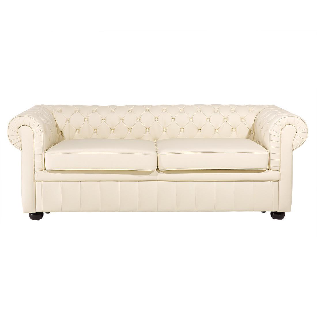 SOFA Leder Creme Chesterfield - Beige, Leder/Fell (195/70/75cm) - Beliani