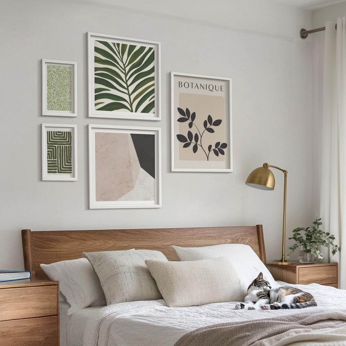 BILDER SET 5er Set - 50x50 cm & 20x30 cm & 40x60 cm Weißer Rahmen - Botanische Boho-Kompositionen - Weiß, Kunststoff (40/60cm) - TULUP