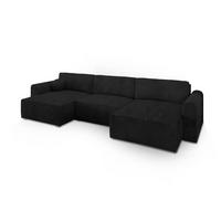 WOHNLANDSCHAFT FENTO P Schwarz Kordstoff mit Schlaffunktion - Schwarz/Grau, Holz/Kunststoff (347/90/148cm) - MASSENO