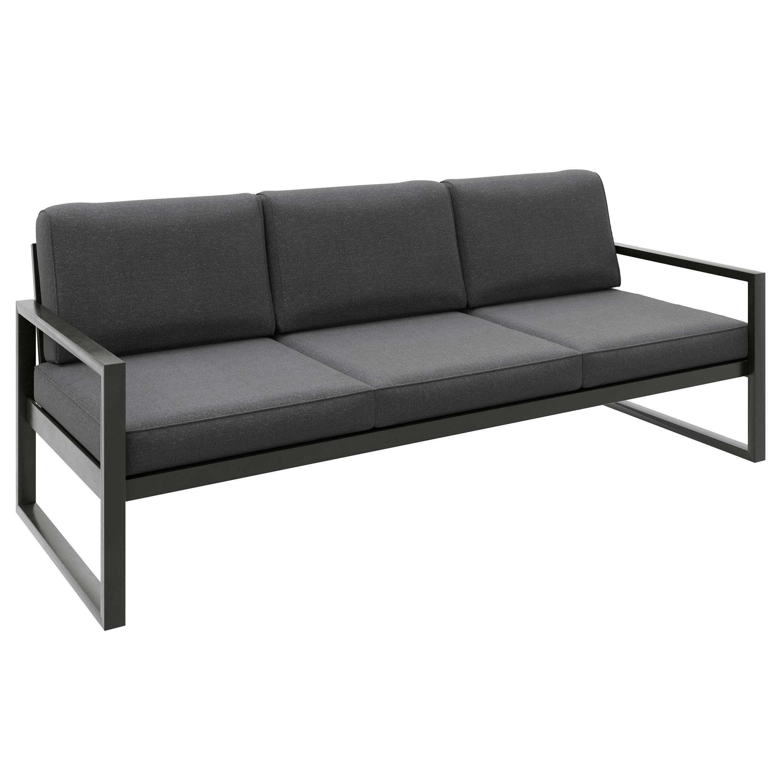 LOUNGESOFA Stella 3-Sitzer mit Metallrahmen, 216 cm, Dunkelgrau - Dunkelgrau, Metall (216/86/80cm) - Beautysofa