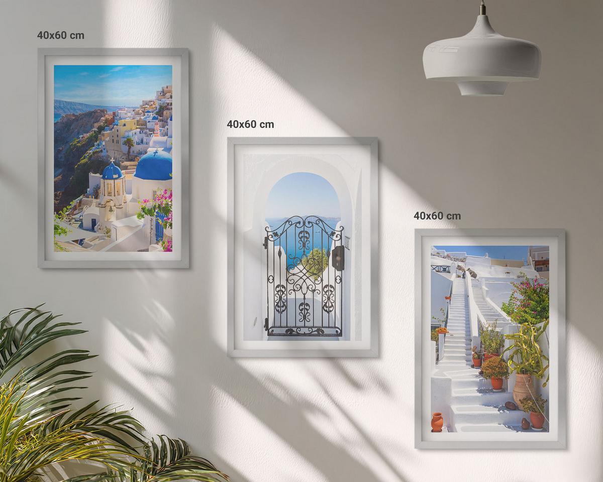 BILDER SET 3er Set - 40x60 cm Silberner Rahmen - Santorini-Architektur Oia - Silberfarben, Kunststoff (40/60cm) - TULUP