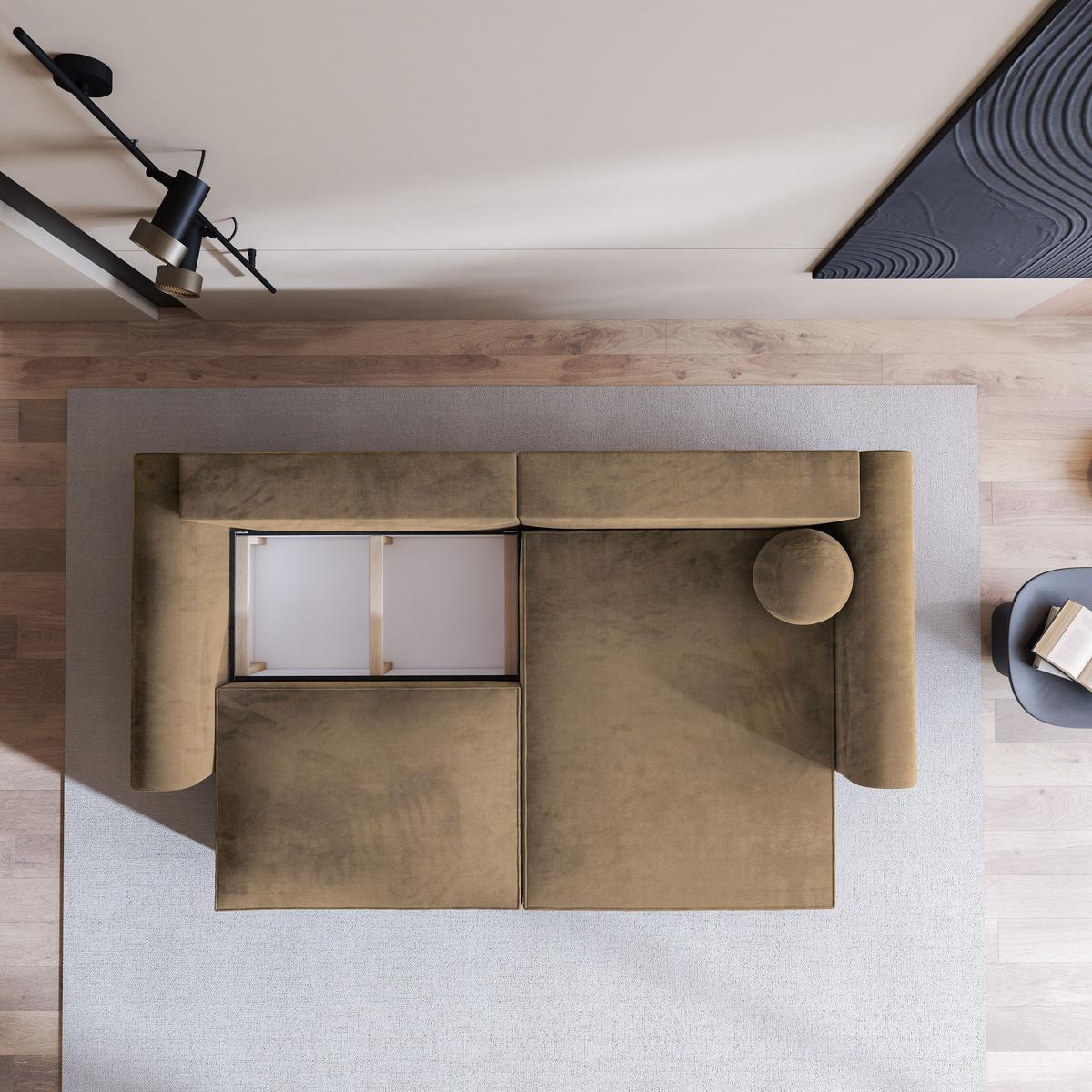 ECKSOFA FIANO M Beige Velours-Stoff mit Schlaffunktion - Beige/Grau, Holz/Kunststoff (245/148cm) - MASSENO