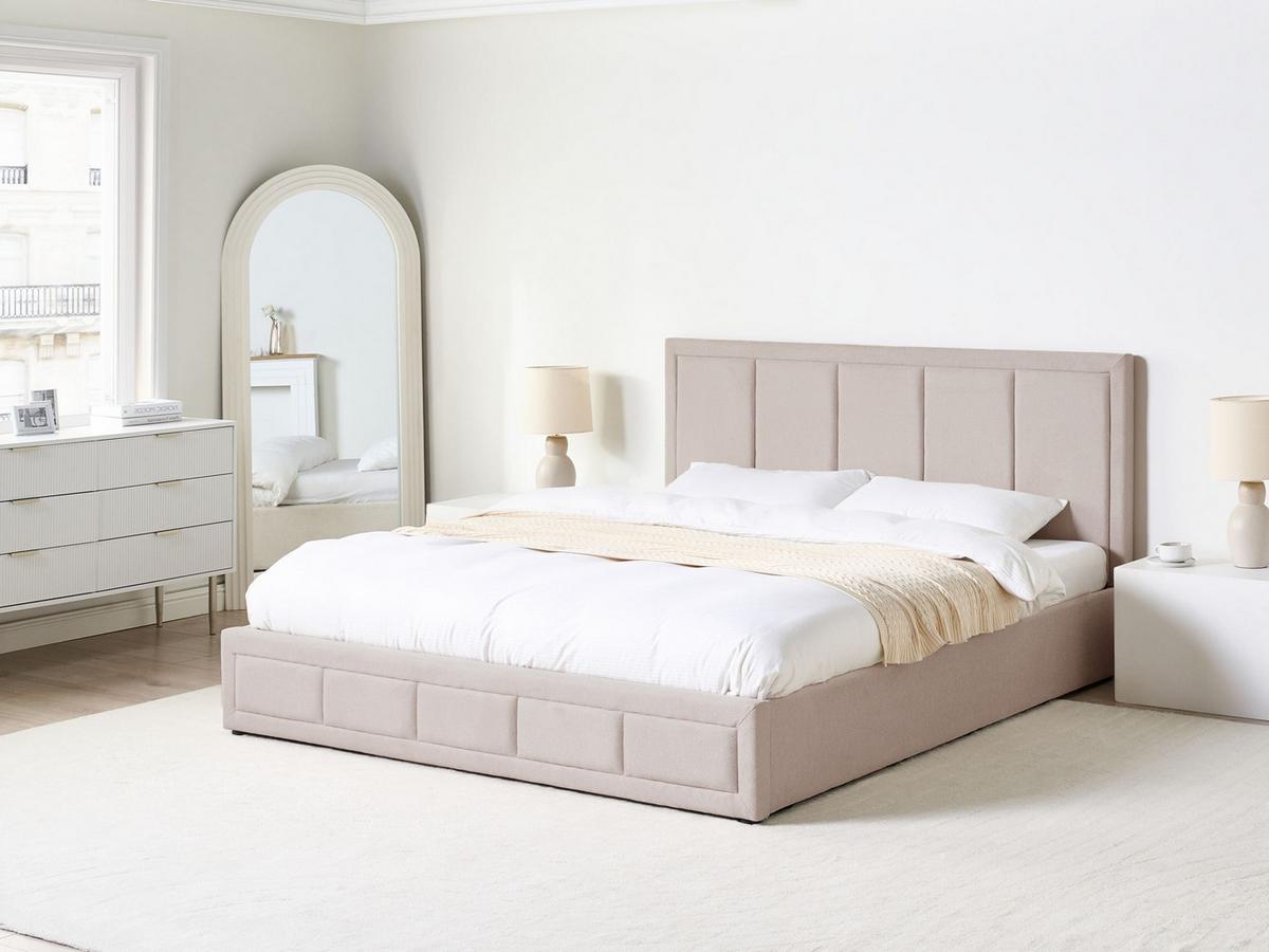 BETT mit Stauraum 180/200 cm Stoff Beige Quiberon - Beige, Textil (180/200cm) - Beliani