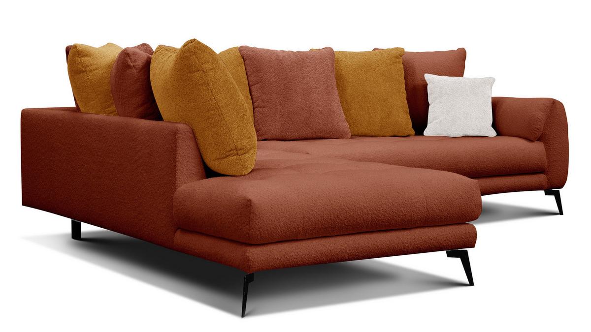 ECKSOFA CALME 5-Sitzer, dunkelorange und écru - Dunkelorange/Schwarz, Holz/Textil (294/229cm) - Wozimo