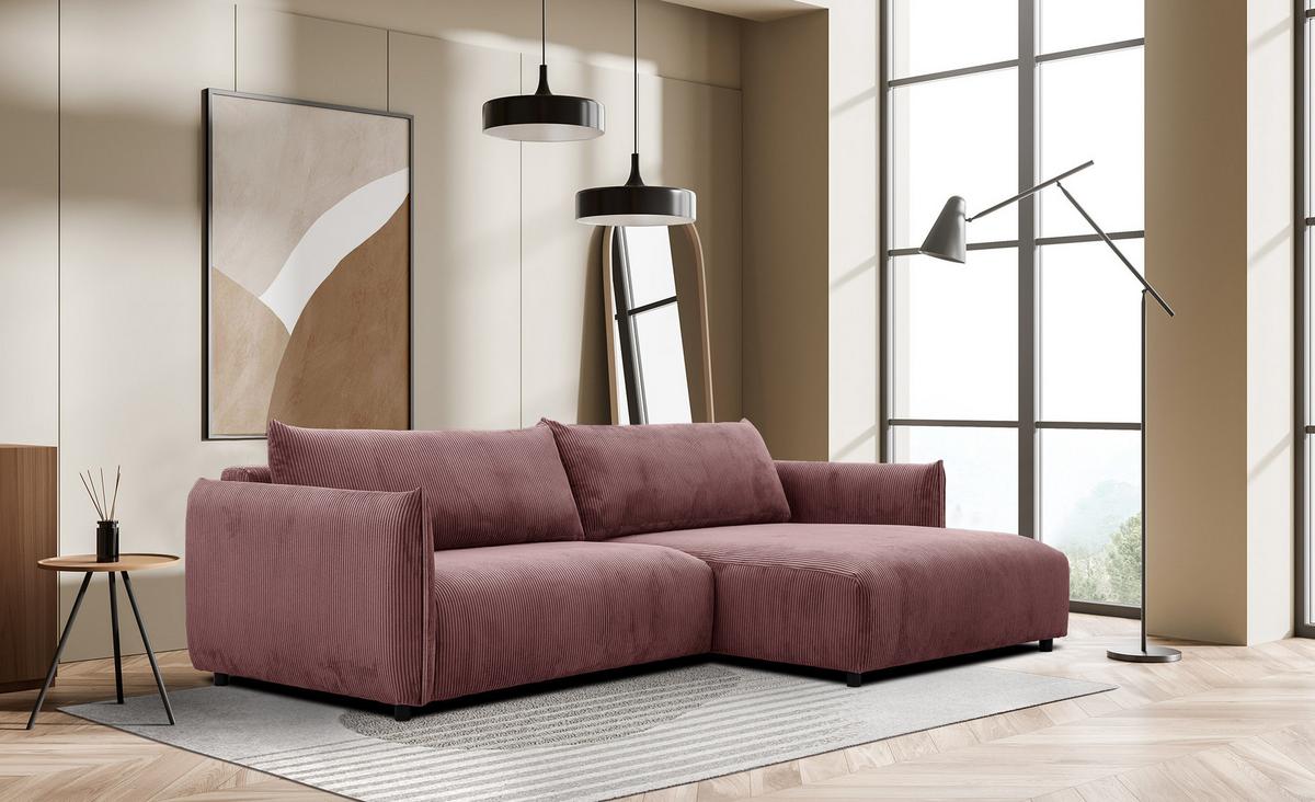 ECKSOFA TAUER 5-Sitzer, altrosa - Altrosa/Schwarz, Holzwerkstoff/Kunststoff (292/174cm) - Wozimo