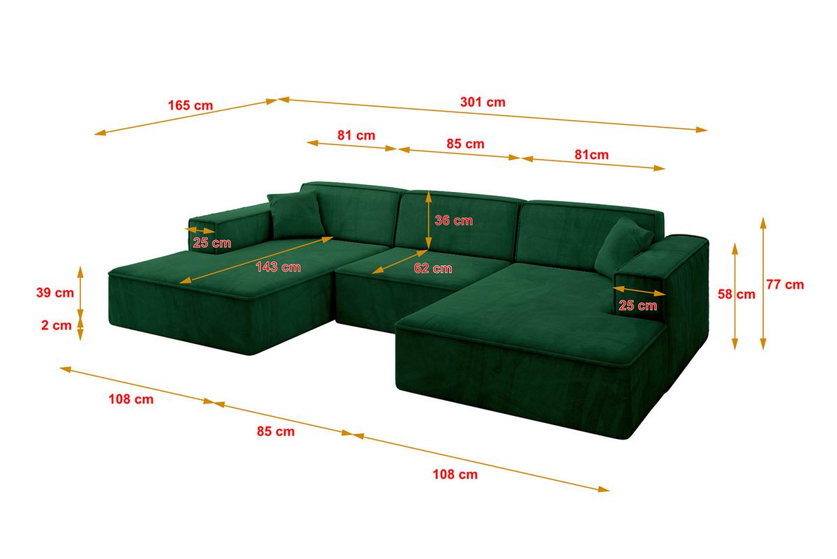 WOHNLANDSCHAFT IREA-U1-v4 - 301x165x77 cm Grün - Grün, Holzwerkstoff/Textil (301/77/165cm) - ALTDECOR