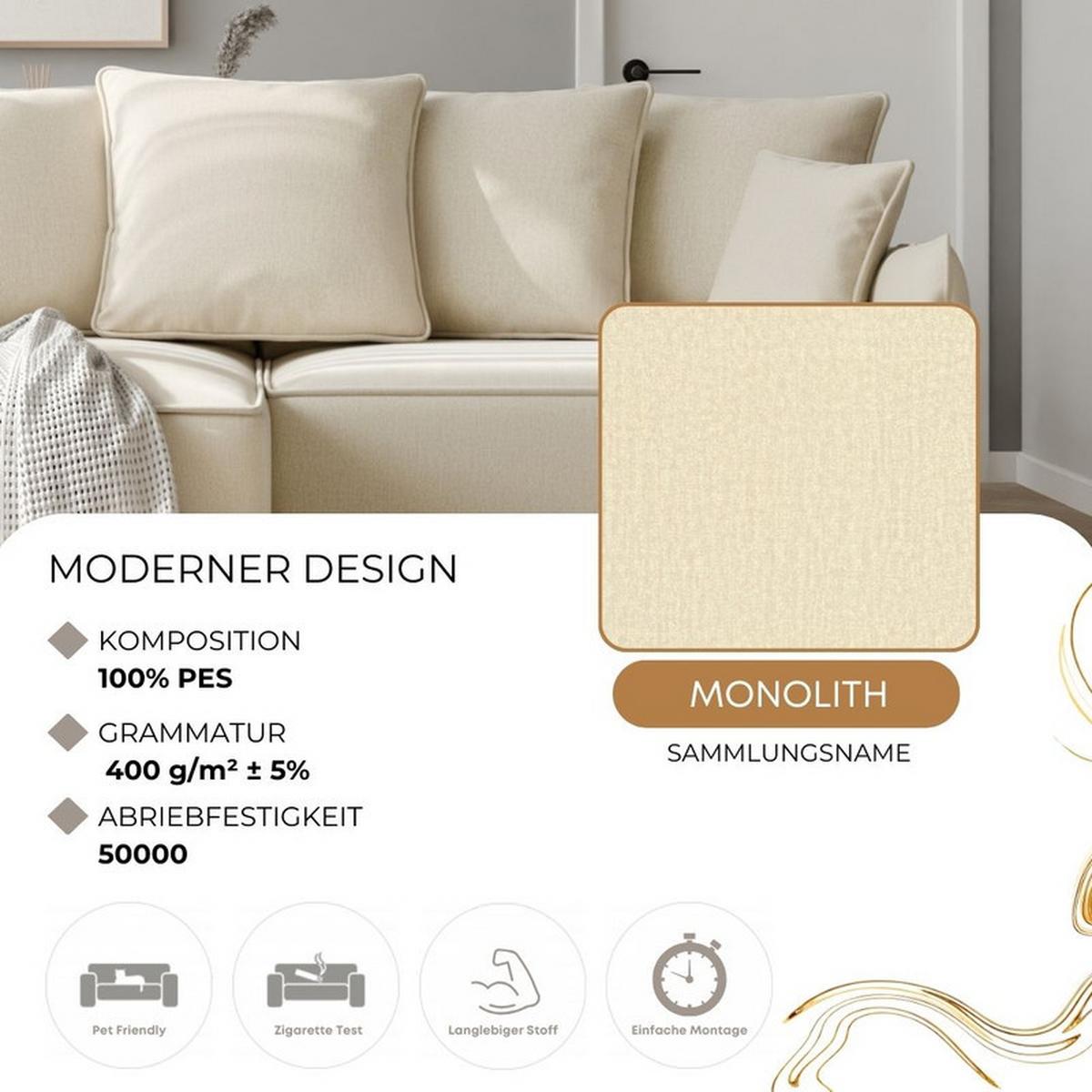 ECKSOFA MARCO Rechts, mit Schlaffunktion und Bettkasten, Creme - Creme, Textil/Metall (221/148cm) - Idohome