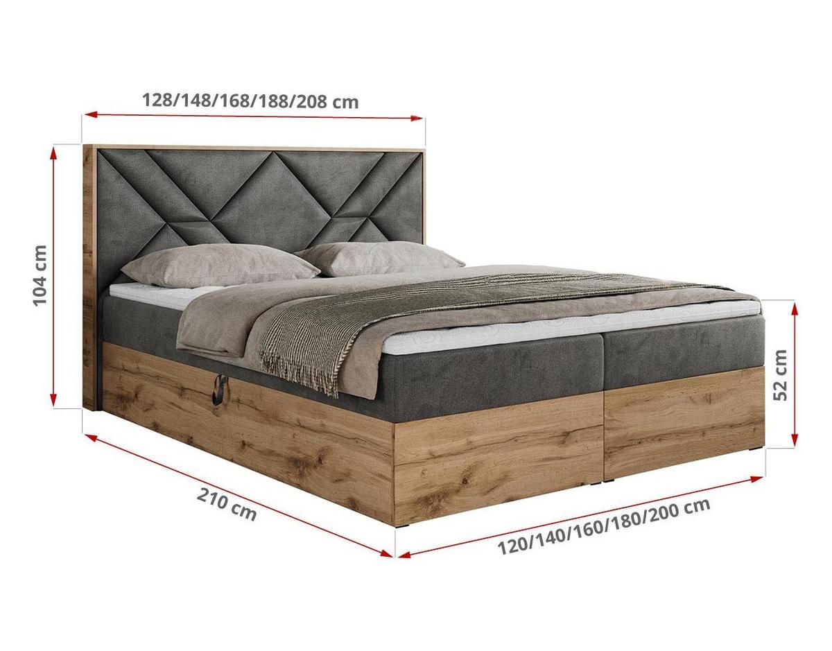 BOXBETT GUNAR - 160/200 Dunkelgrau Velvet - H4 - Dunkelgrau, Holz/Textil (160/200cm) - MKS
