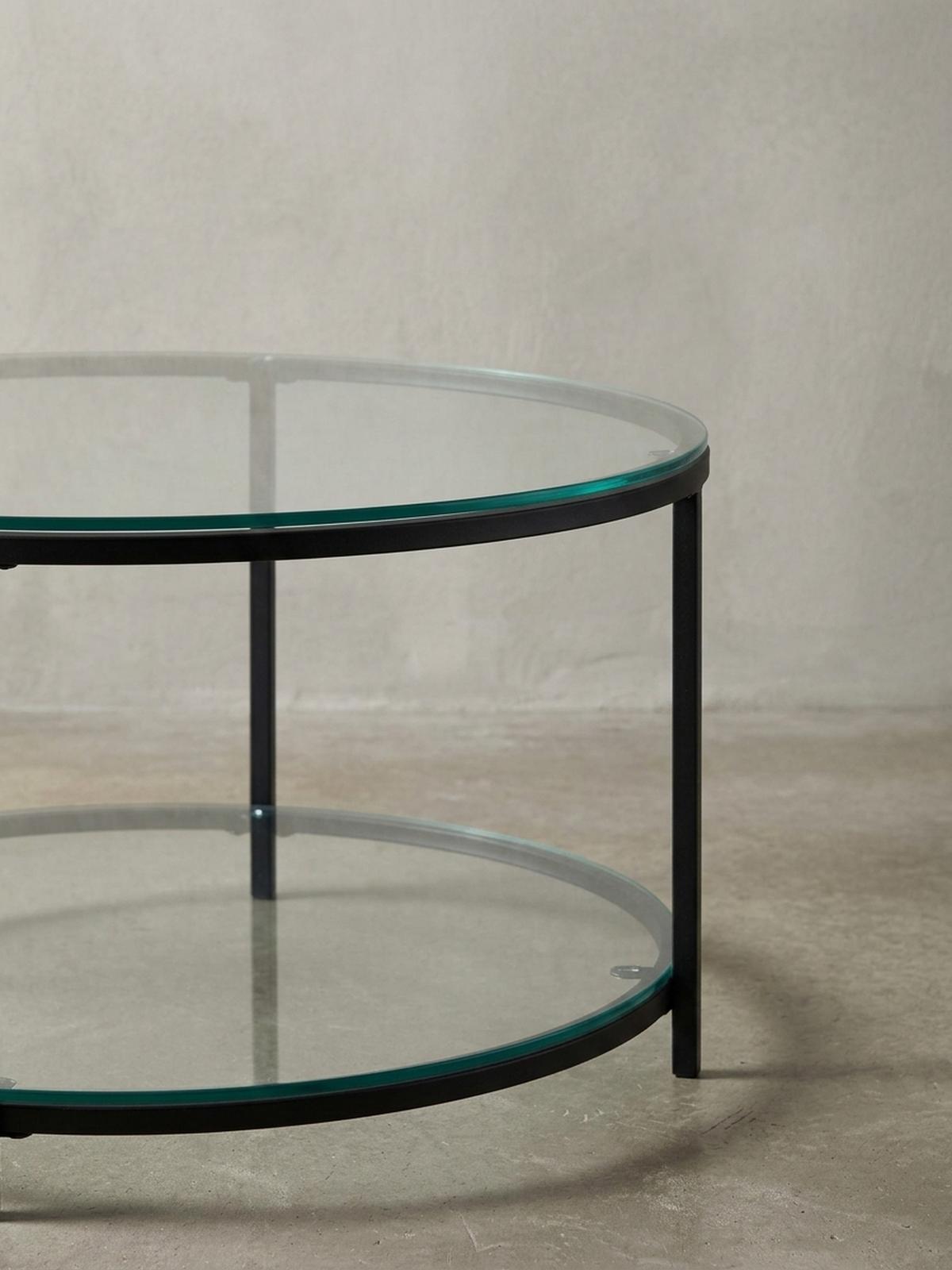 COUCHTISCH Glas-Metall Mix mit zwei Ablagen in Marmoroptik, Transparent 80x80x45 cm - Transparent/Schwarz, Metall (80/80/45cm) - KADIMA DESIGN