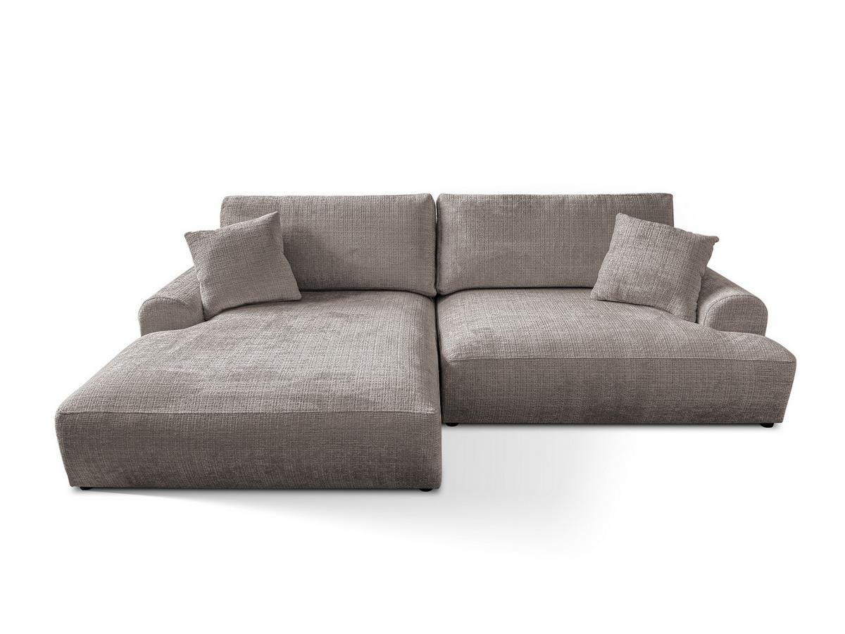 ECKSOFA Melvano mit Schlaffunktion und Bettkasten im Japandi-Stil aus weichem Taupe Chenille-Stoff - Taupe/Schwarz, Holz/Kunststoff (145/240cm) - S-Style
