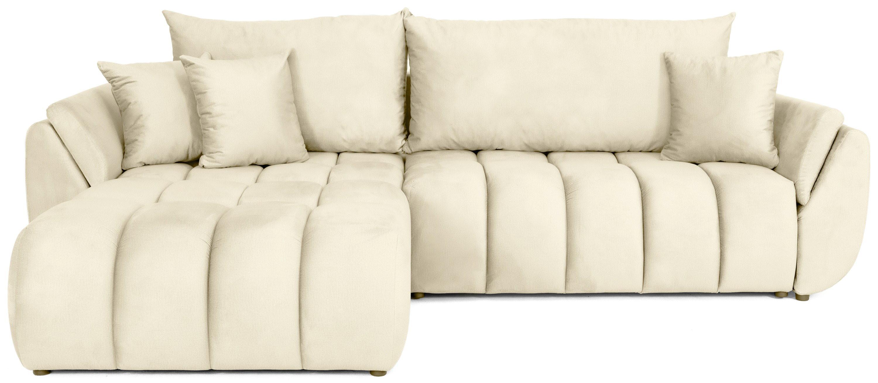 ECKSOFA Iris mit Schlaffunktion und Bettkasten, links oder rechts montierbar – Beige Samt 280/184/85 cm - Ecru/Beige, Kunststoff/Textil (280/184cm) - WFL GROUP