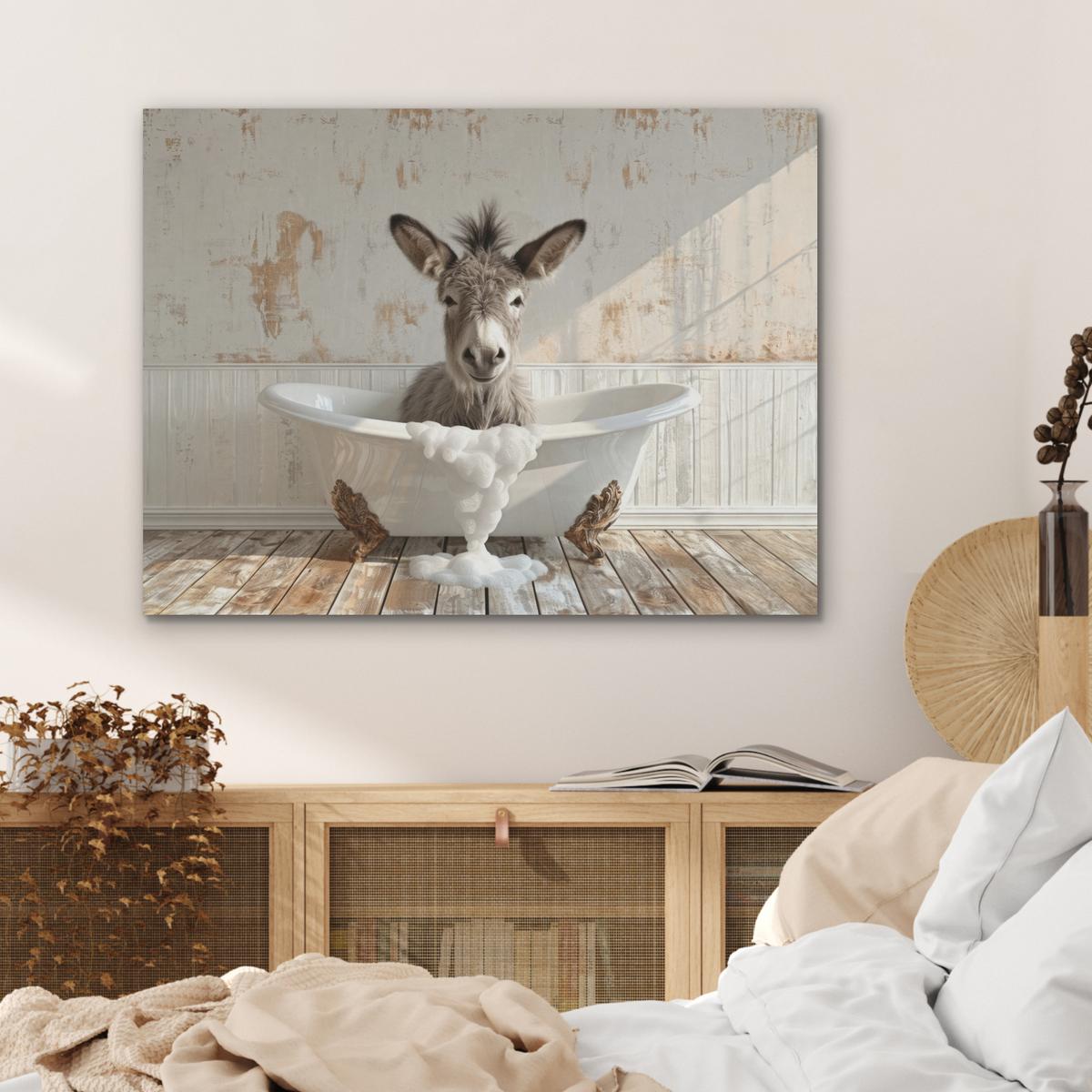 AKUSTIKBILD Esel - Tiere - Badewanne - Schaumstoff Gemälde 80x60 cm - Weiß, Kunststoff (80/60/0.9cm) - MuchoWow