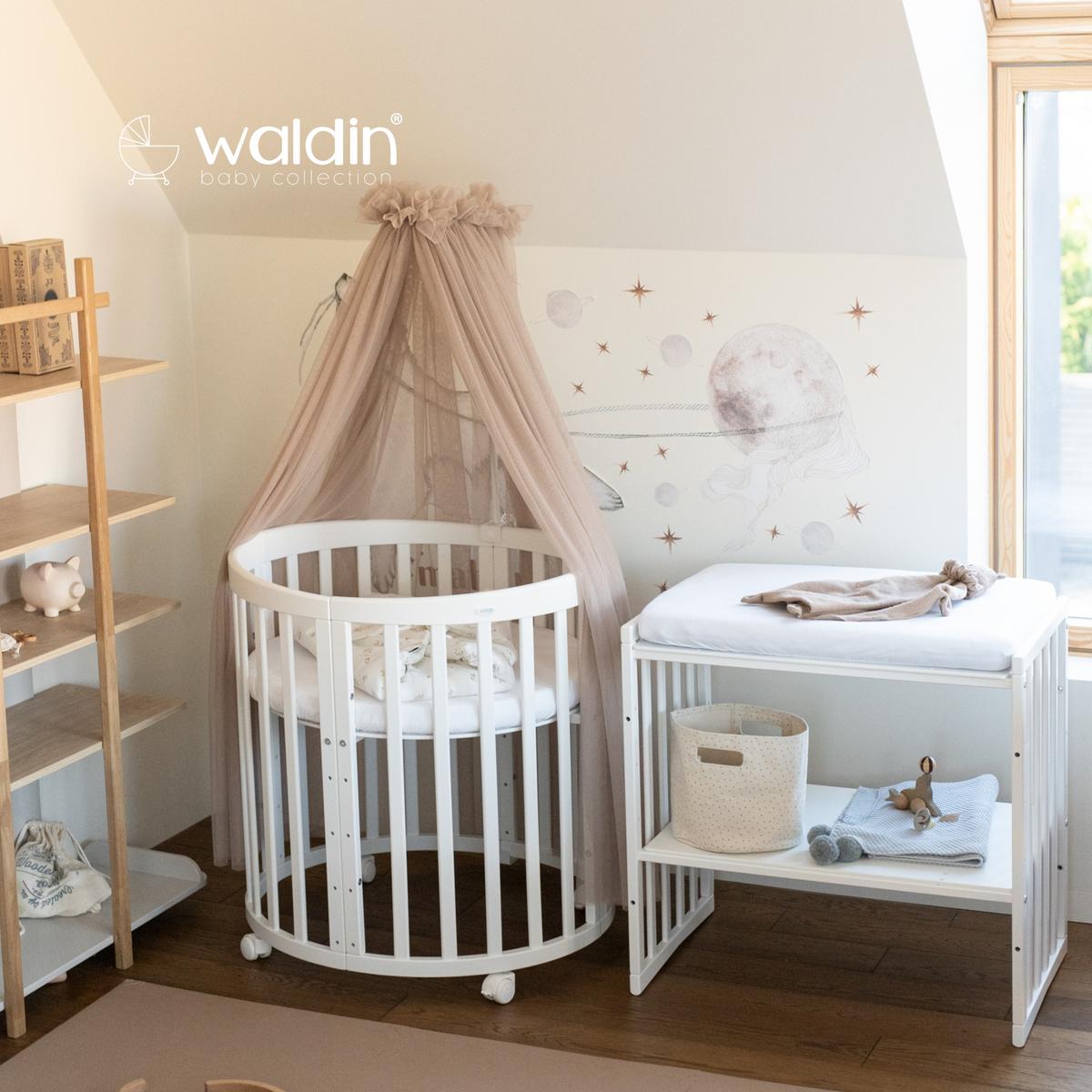 BABYBETT NATUR OVAL 7in1 mit Matratze und Himmelset - Taupe/Naturfarben, Holz/Textil (73/125cm) - waldin