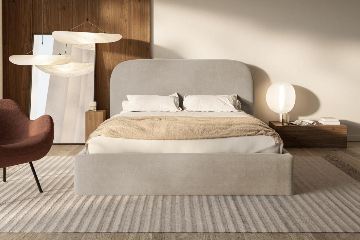 BETT 90x200 - Polsterbett mit Bettkasten und Metallrahmen - Modern Betten - Weicher Jasminstoff - Kollektion Verona - Beige - Beige, Holz/Textil (90/200cm) - Alpi-Möbel