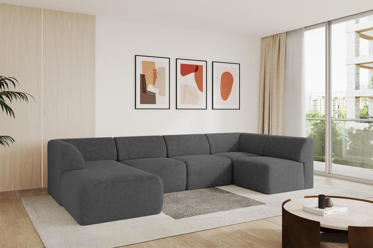 WOHNLANDSCHAFT Ottomane Links MOVO-L 345x180x78 cm Dunkelgrau Tissu - Schieferfarben, Holzwerkstoff/Kunststoff (345/78/180cm) - ALTDECOR