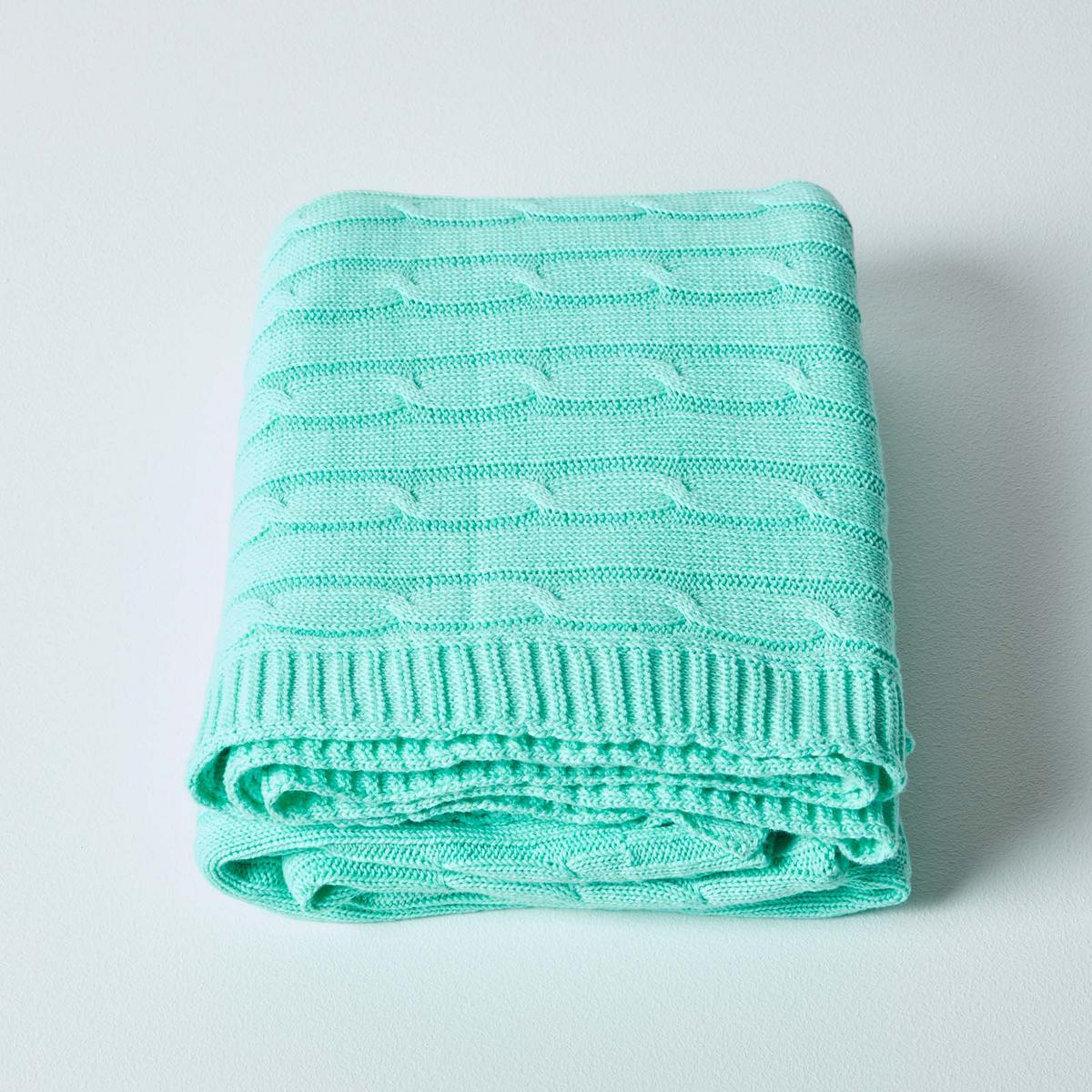 STRICKDECKE 150/200 cm, Baumwolle mit Zopfmuster - Pastellgrün, Textil (150/200cm) - Homescapes