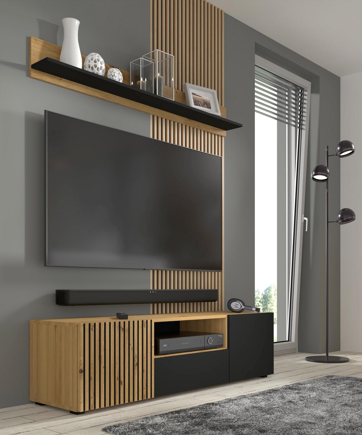 TV LOWBOARD Artisan Eiche, Schwarz 150/42/42 - Schwarz, Holzwerkstoff (150/42/42cm) - RAUMHIRSCH FURNITURE