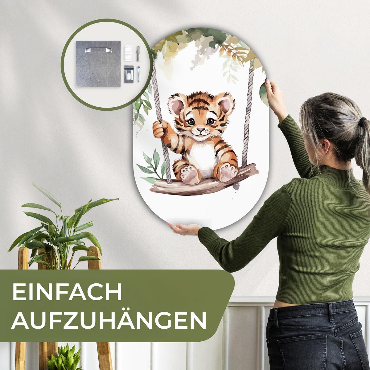 WANDBILD Tiger - Tier - Kinder - Dschungel Wanddeko Schlafzimmer 60x90 cm - Dunkelorange, Kunststoff (60/90cm) - MuchoWow