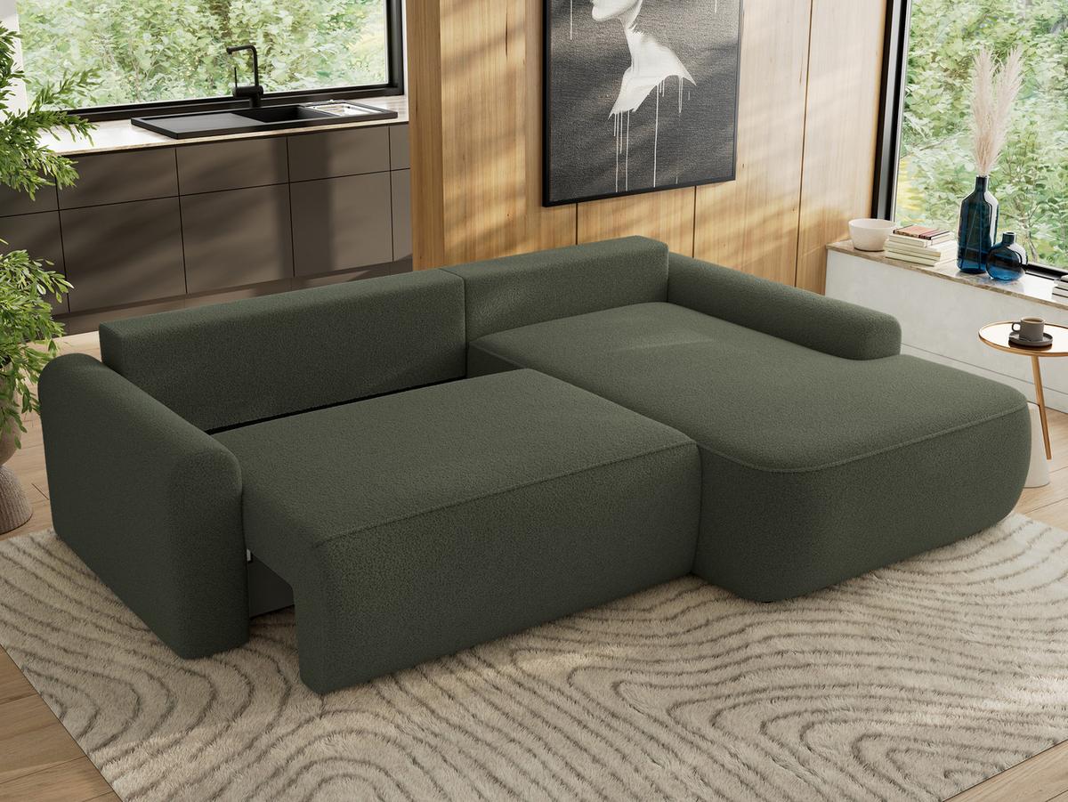 ECKSCHLAFSOFA CUBO L Dunkelgrün Boucle - rechts - Dunkelgrün/Schwarz, Kunststoff/Textil (187/273cm) - MKS