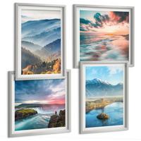 BILDER SET 4er Set - 50x50 cm & 40x60 cm Silberner Rahmen - Berglandschaften, Wasserfälle - Silberfarben, Kunststoff (50/50cm) - TULUP
