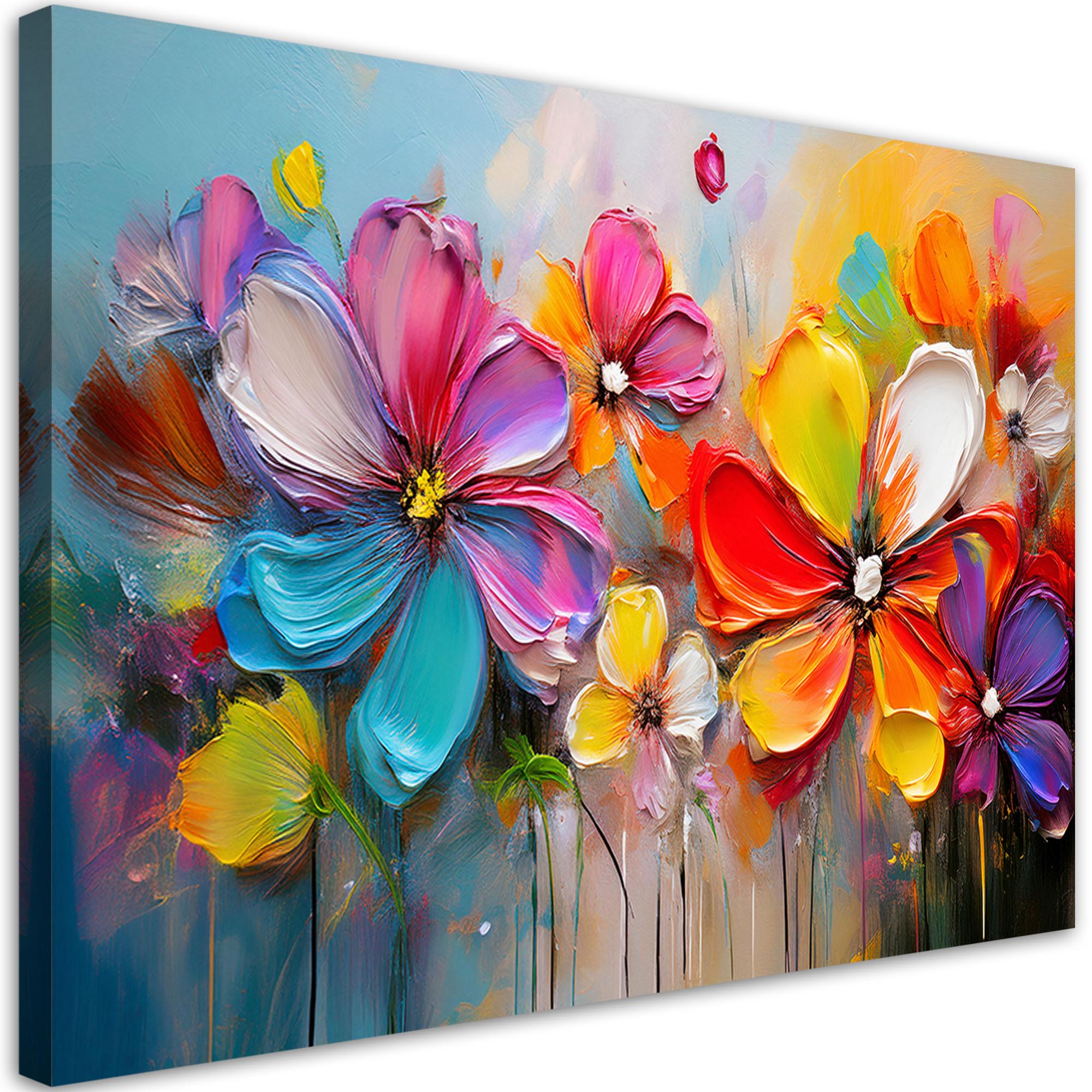 WANDBILD abstrakte pastellfarbene bunte blumen - Multicolor, Textil (60/40cm) - Feeby