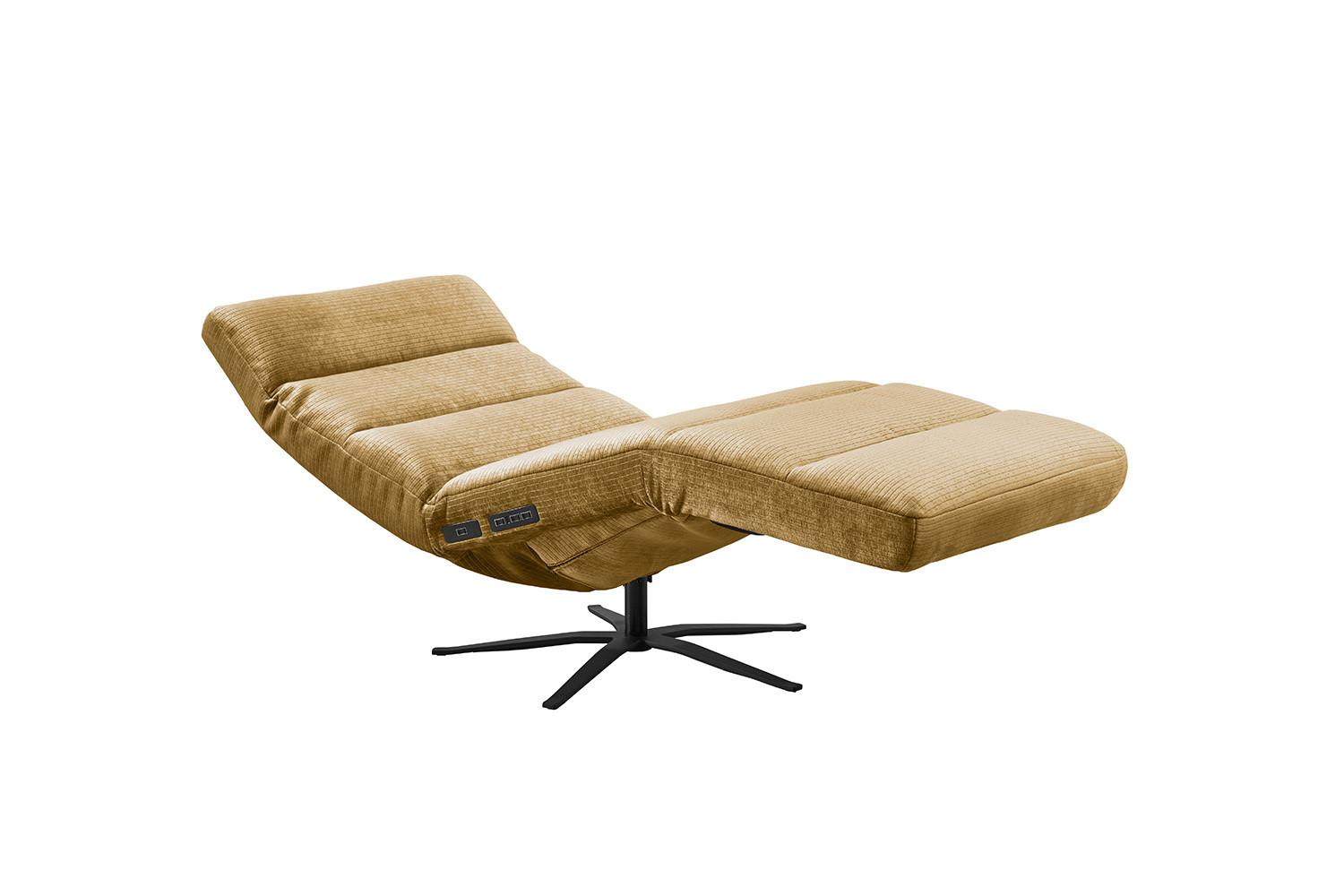 RELAXLIEGE ALINA Gelb Cord Relaxfunktion, Drehbar (360°) - Gelb/Schwarz, Textil/Metall (82/115/156cm) - KAWOLA