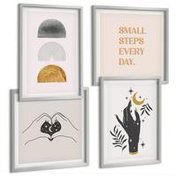BILDER SET 4er Set - 50x50 cm & 40x60 cm Silberner Rahmen - Minimalistische Boho-Illustrationen - Silberfarben, Kunststoff (50/50cm) - TULUP