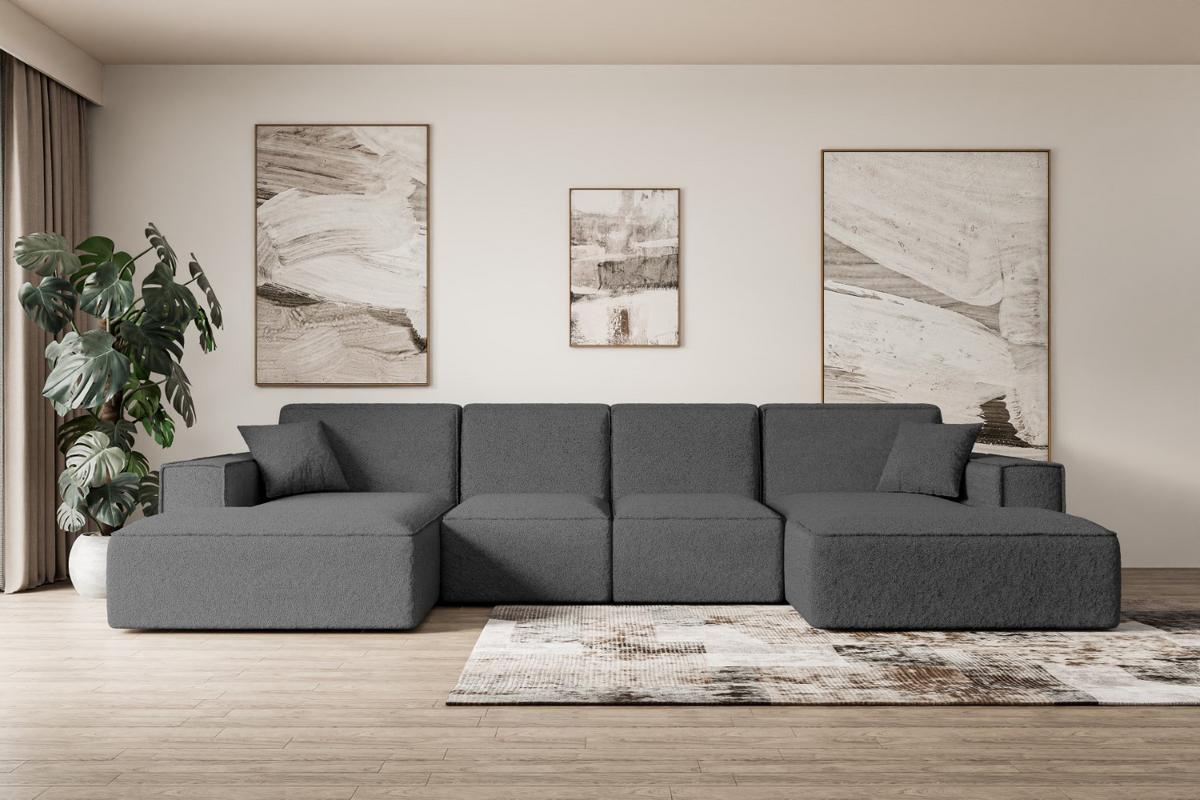WOHNLANDSCHAFT SIERRA-U - 349x169x80 cm Grau Bouclé - Schwarz/Grau, Holzwerkstoff/Kunststoff (349/80/169cm) - ALTDECOR