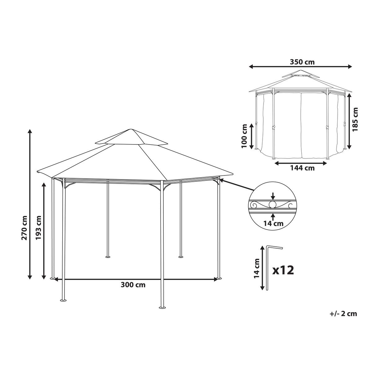 PAVILLON Stahl beige/schwarz 350 cm Portel - Beige/Schwarz, Metall (350/270/350cm) - Beliani