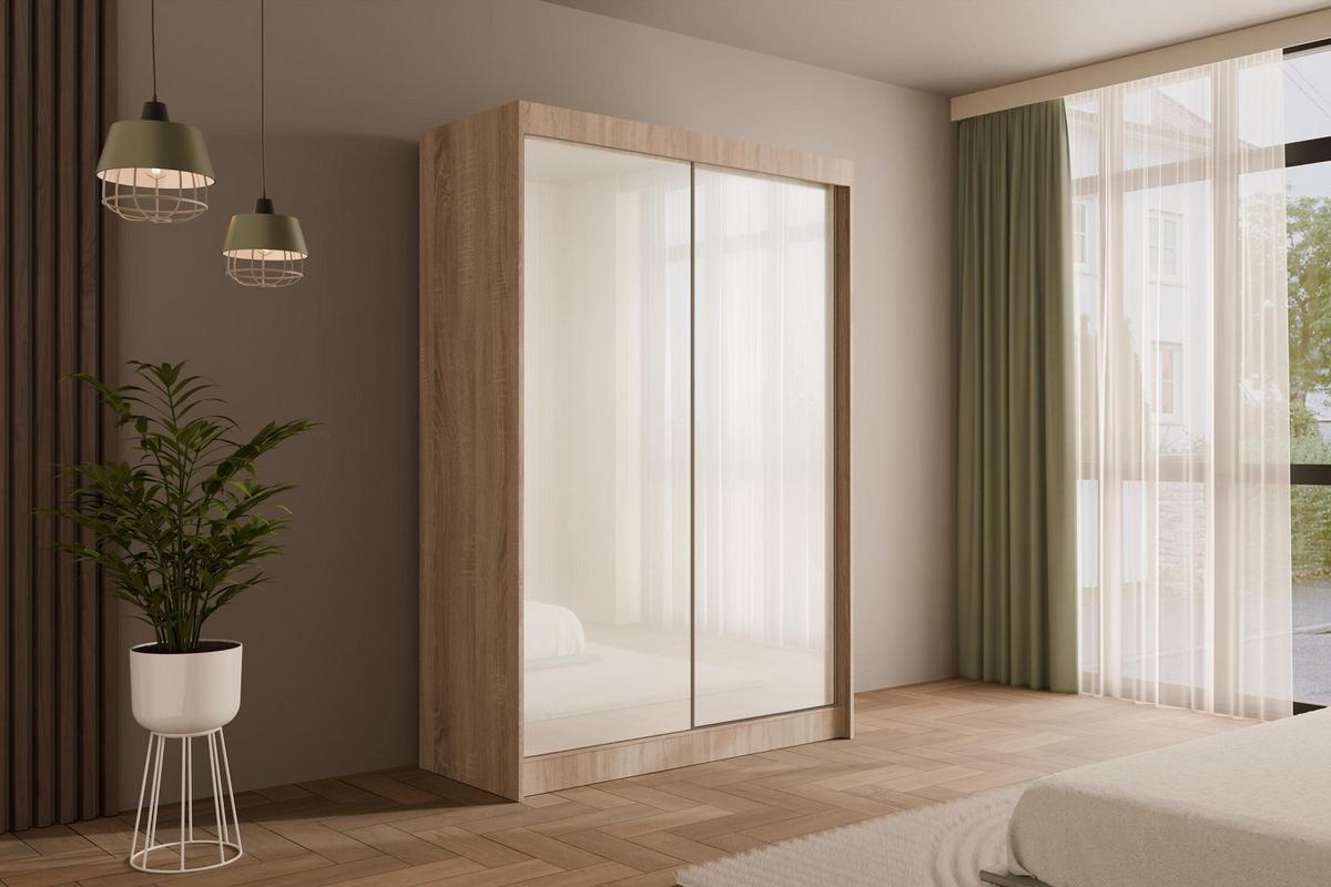 KLEIDERSCHRANK PEKA - 150 cm - Sonoma Eiche|Weiß - Weiß/Sonoma Eiche, Holzwerkstoff (150/215/61cm) - ALTDECOR