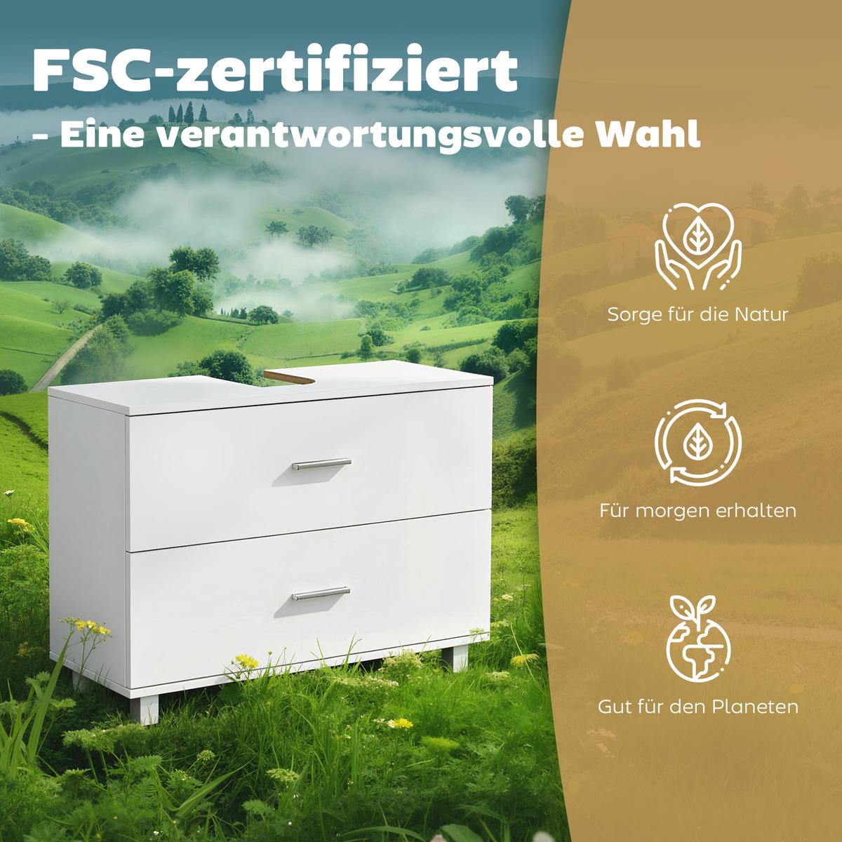 WASCHBECKENUNTERSCHRANK Spanplatte MDF Weiß - Silberfarben/Weiß, Holzwerkstoff/Metall (30/60/80cm) - HOMCOM