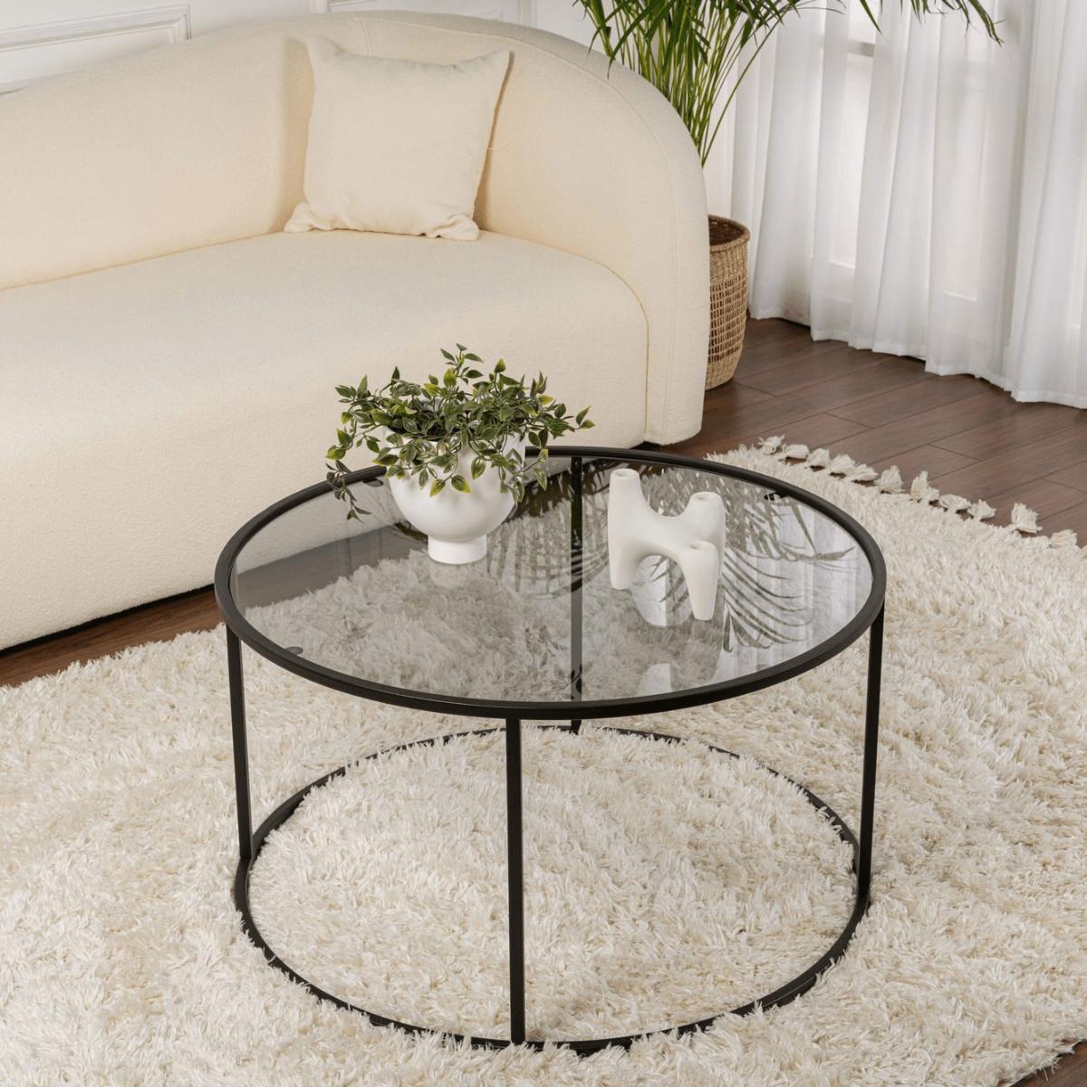 COUCHTISCH mit Glasplatte 80/80/43 cm - Schwarz, Metall (82/80/43cm) - Calicosy