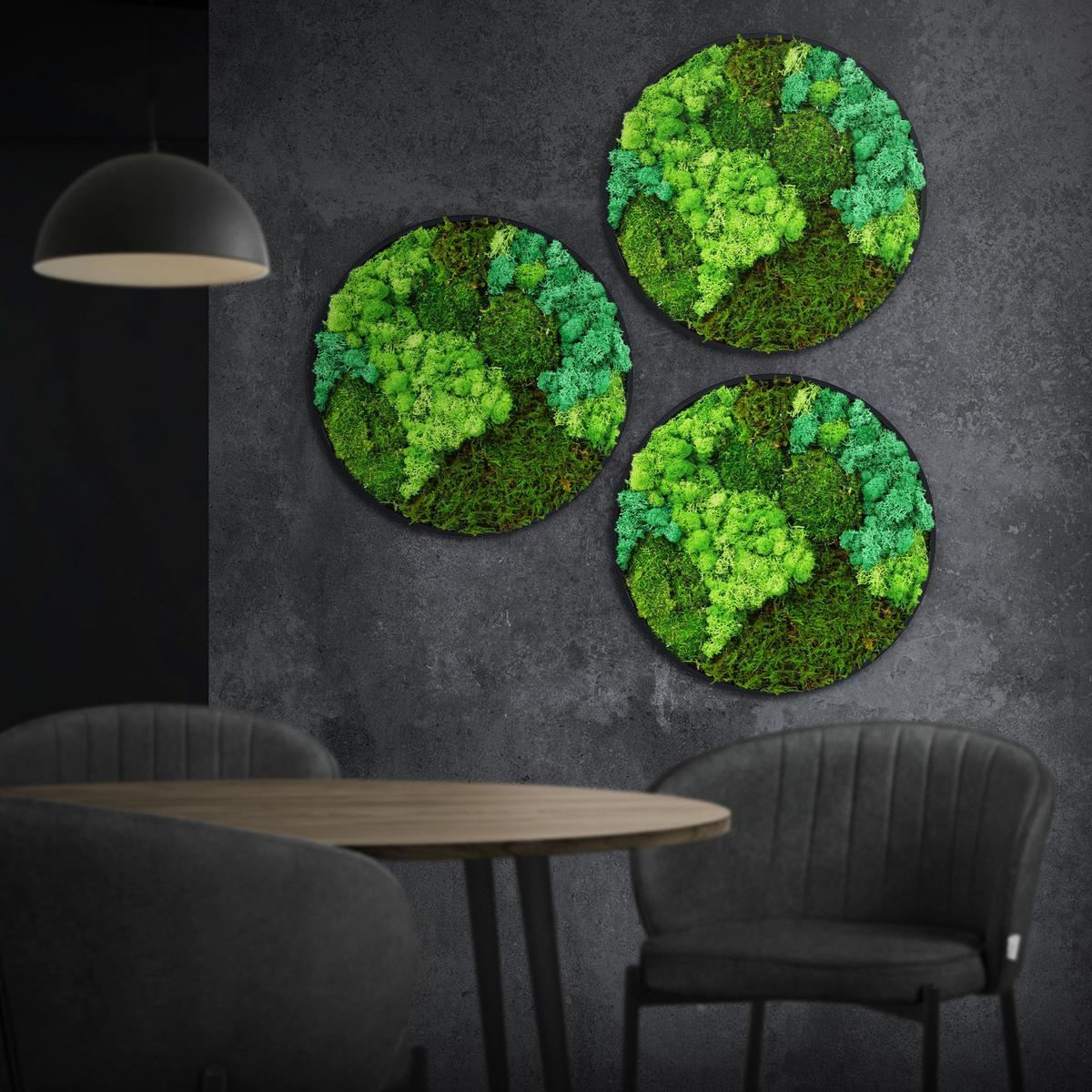 MOOSBILD Rund Ø 40 cm Mooswand Indoor mit echtem Kugelmoos-Islandmoos-Flachmoos-Mix und Holzrahmen Grün - Waldgrün, Naturmaterialien (40/40/3cm) - ECD-Germany